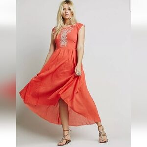 Free People Coral Embroidered Maxi Dress